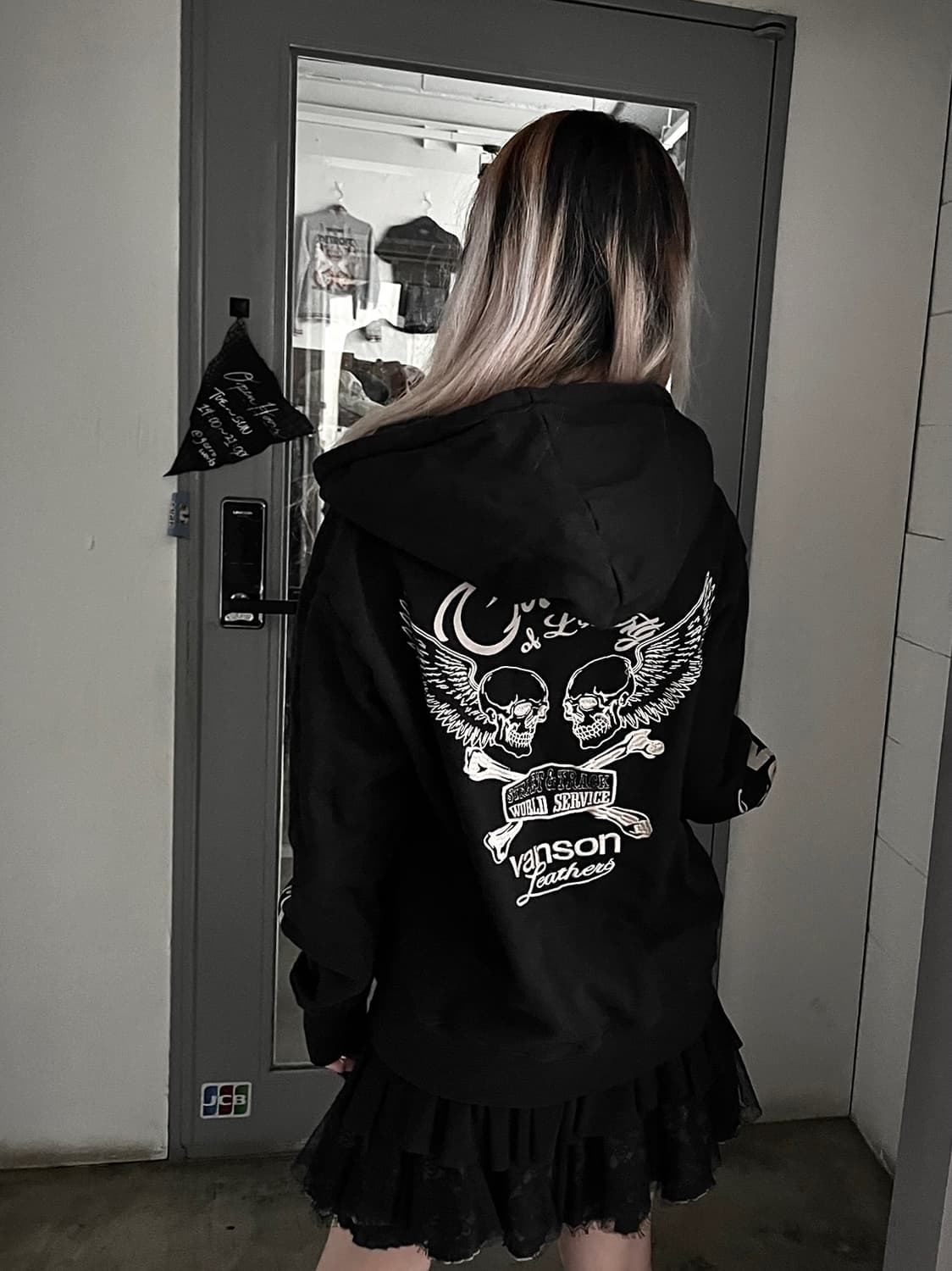 밴슨 오버핏 바이커 무드 코튼 후드집업 상품이미지4