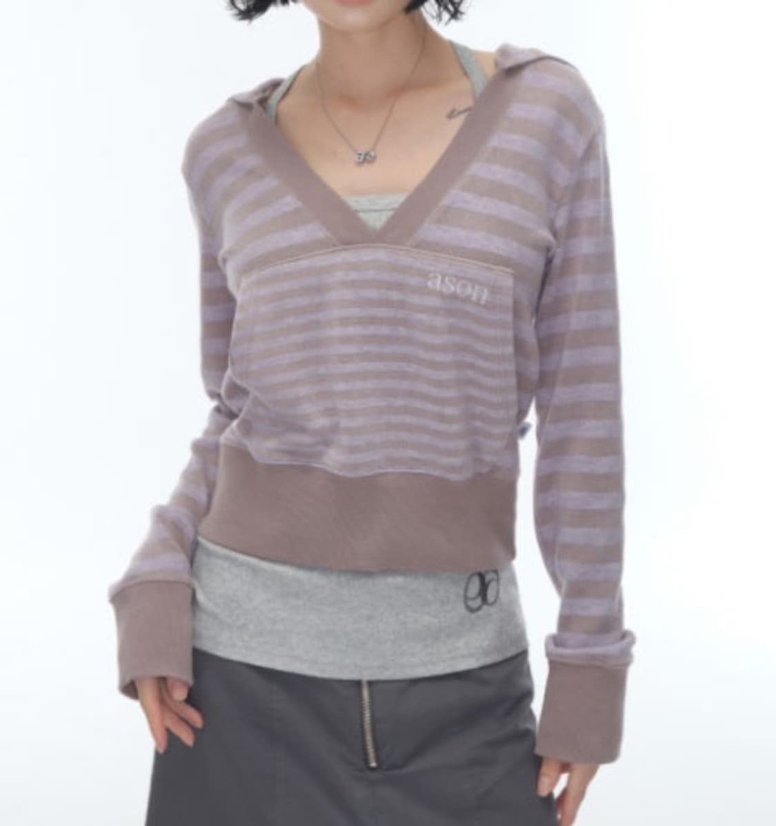 애즈온 lily stripe hoodie purple 상품이미지1