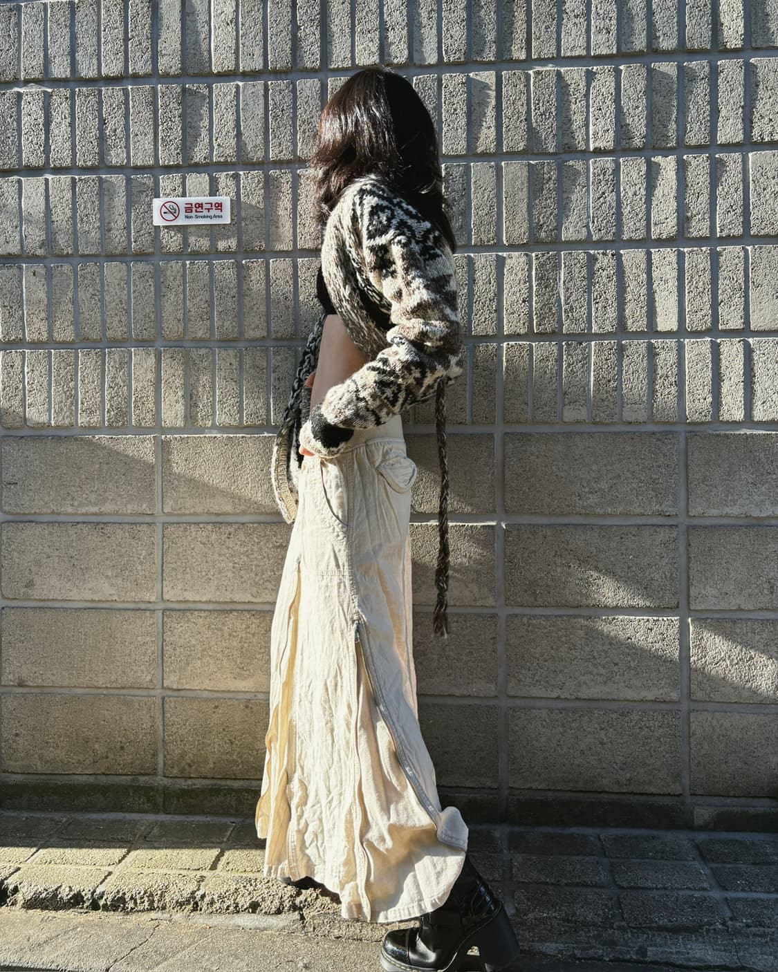 고아 멀티버튼 아이보리 밴딩 롱 스커트 상품이미지4