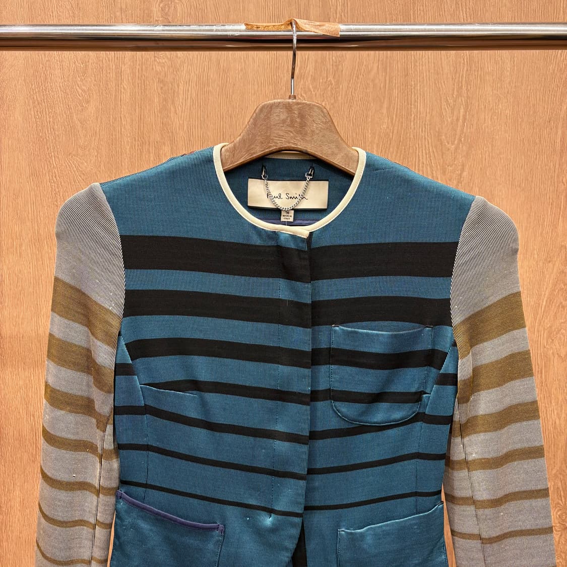 폴스미스 라운드넥 자켓 스트라이프 배색 패치워크 디테일 블루 상품이미지4