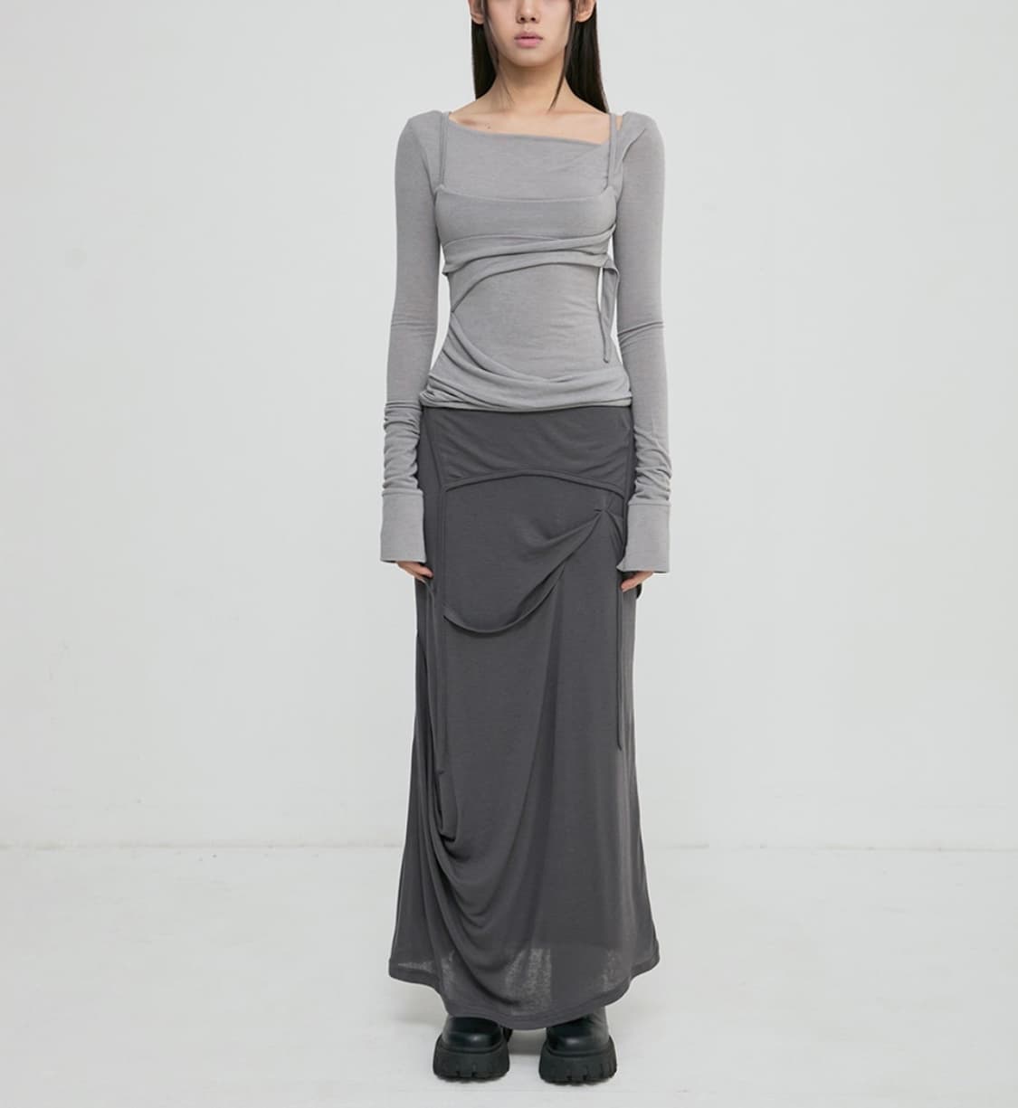 [미착용새상품,정가이하] 플레어업 비대칭 드레이프 스커트 상품이미지5