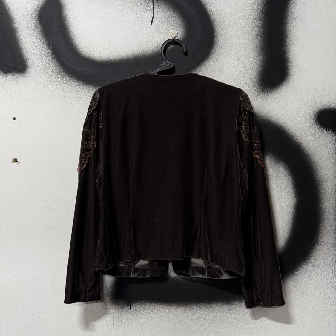 VTG 빈티지 에스닉 딥브라운 벨벳 레이스 레이스 가디건 자켓 상품이미지2