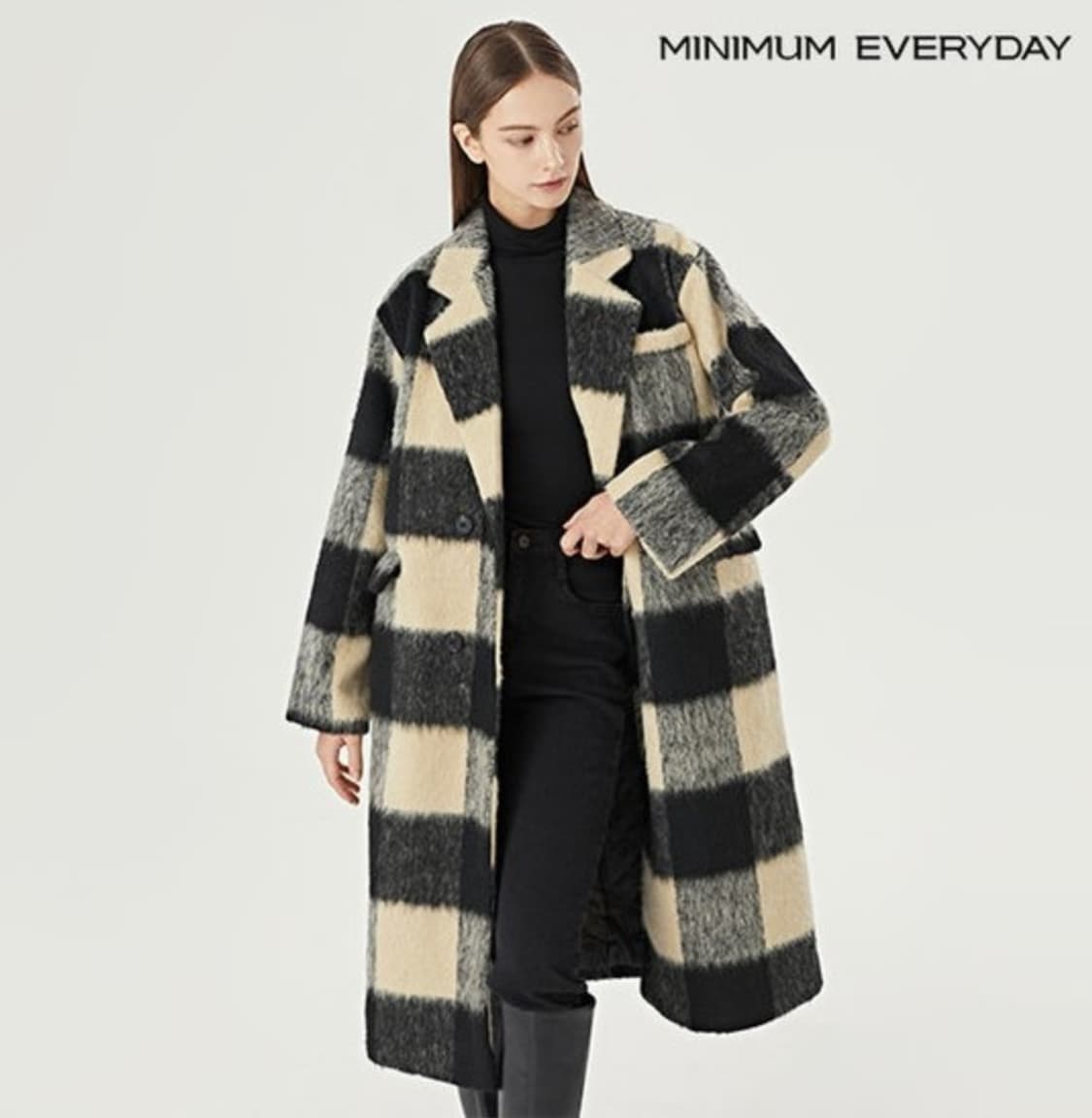 베이지 체크 롱코트 (새상품) 상품이미지2