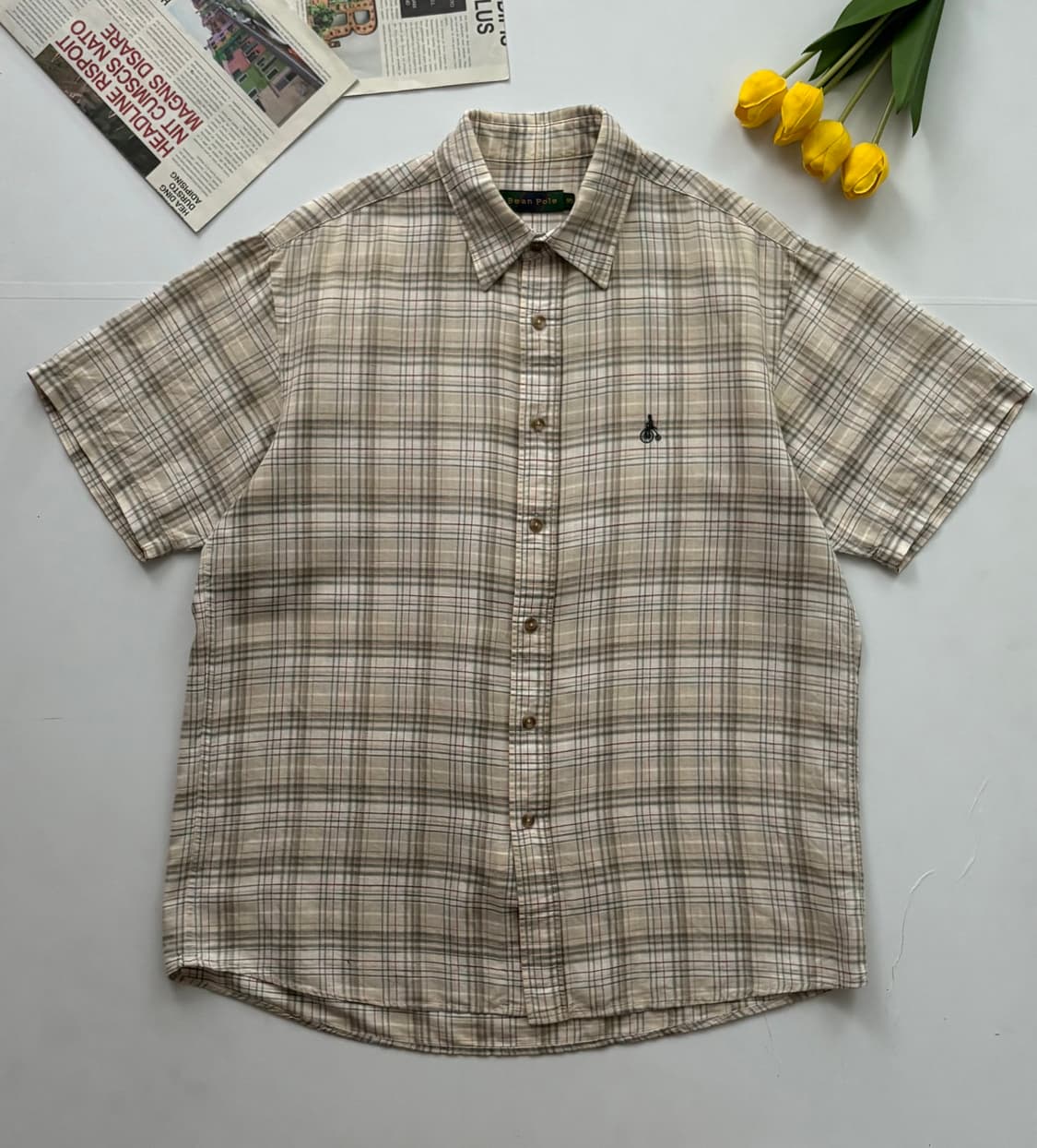 Bean Pole 빈폴 베이지 린넨 체크 셔츠 상품이미지2