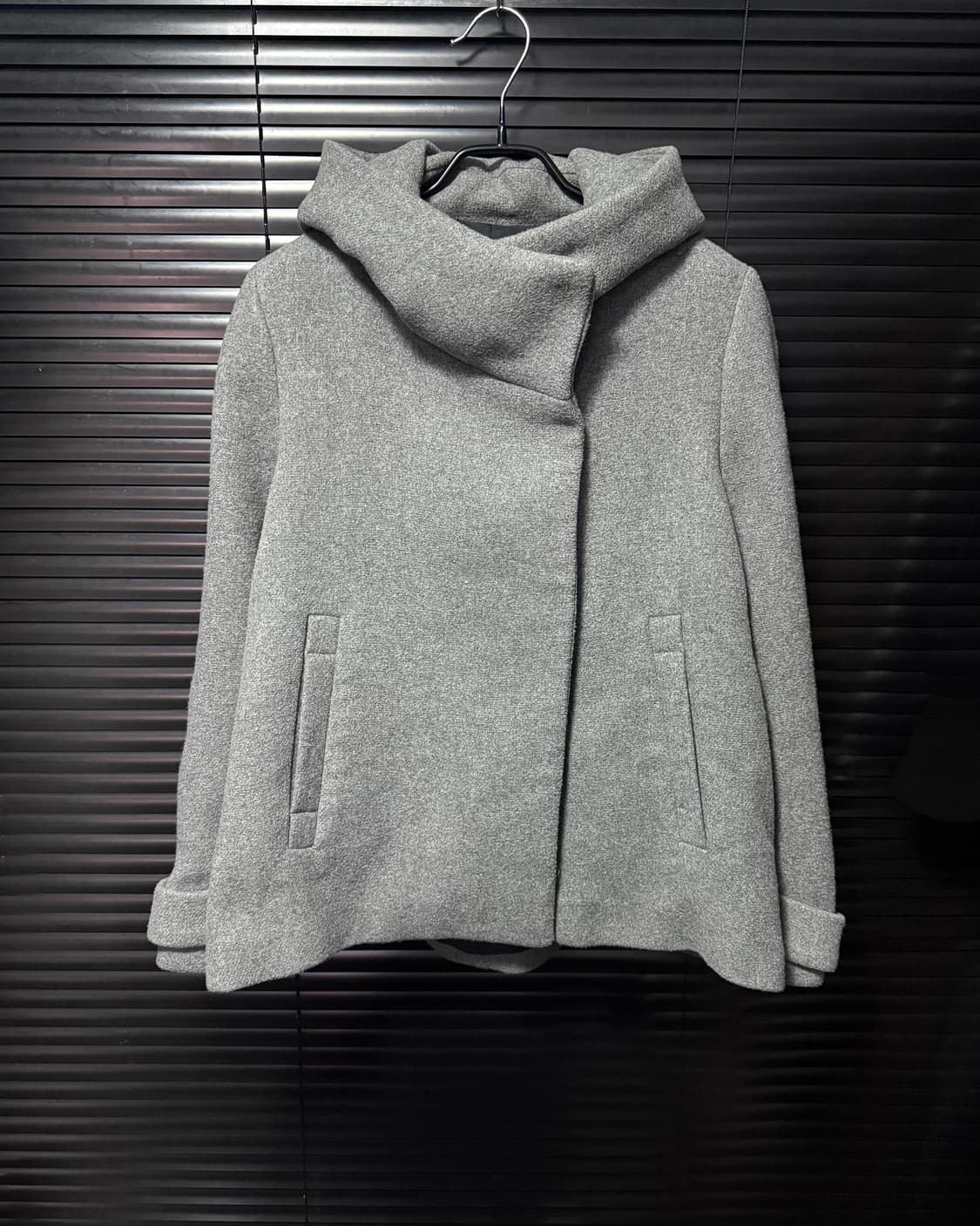 자라 베이직 라인 하이넥 후드 여성 숏 코트 회색 그레이 M 95 케이프 상품이미지2