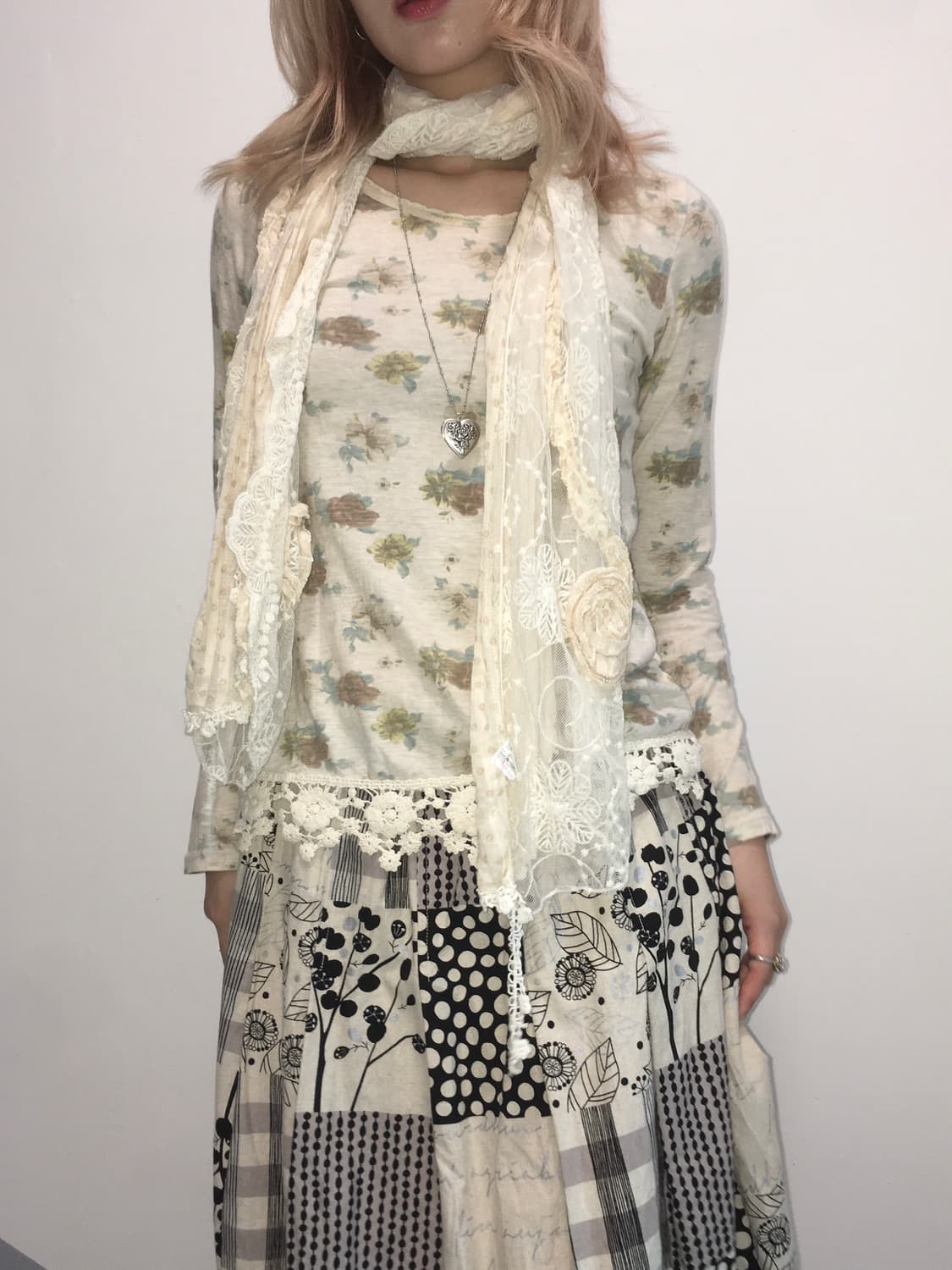 set)floral t+crochet knit ops + muffler 상품이미지7