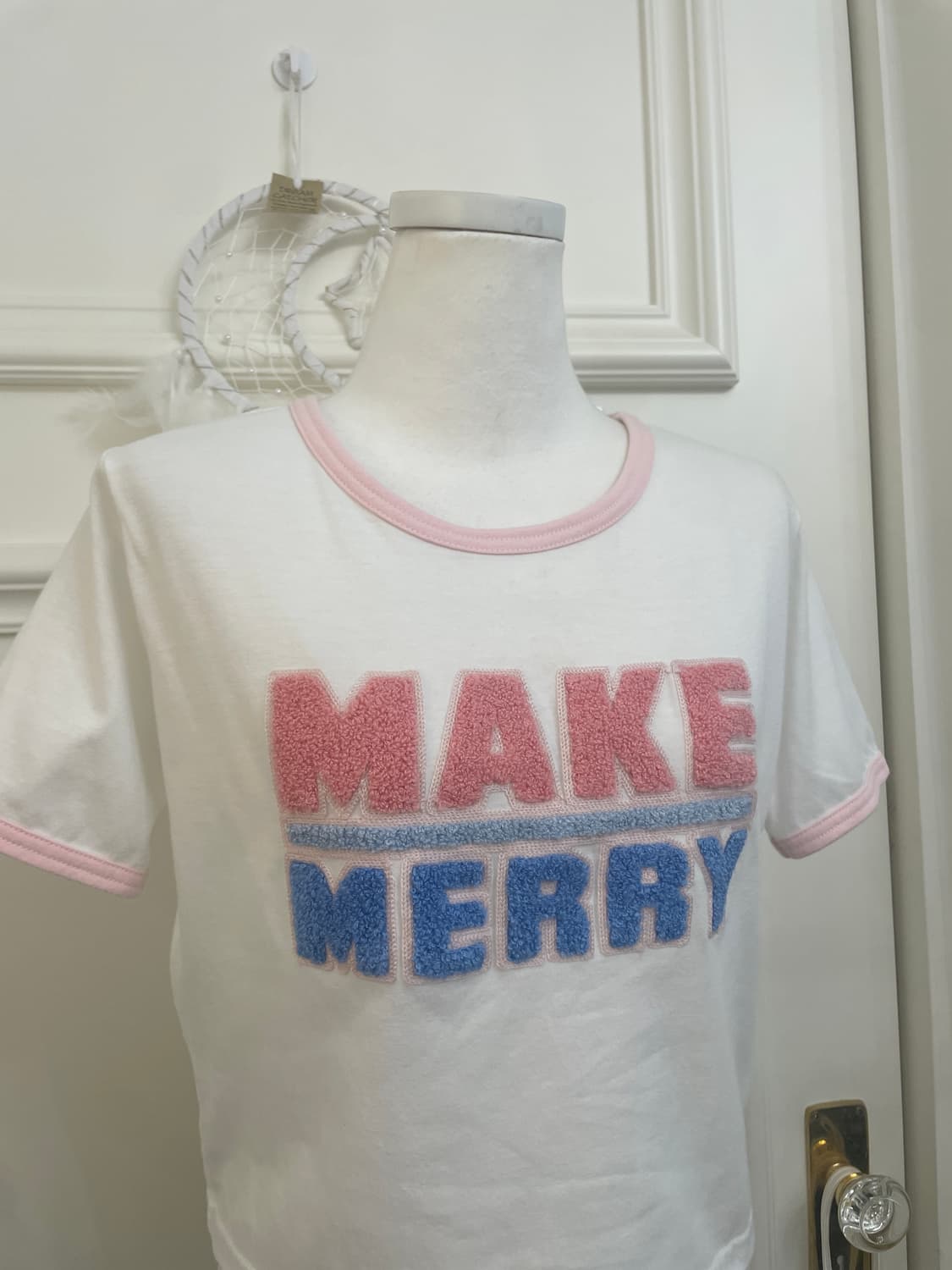 cute pink line crop t-shirt(size-F) 상품이미지5