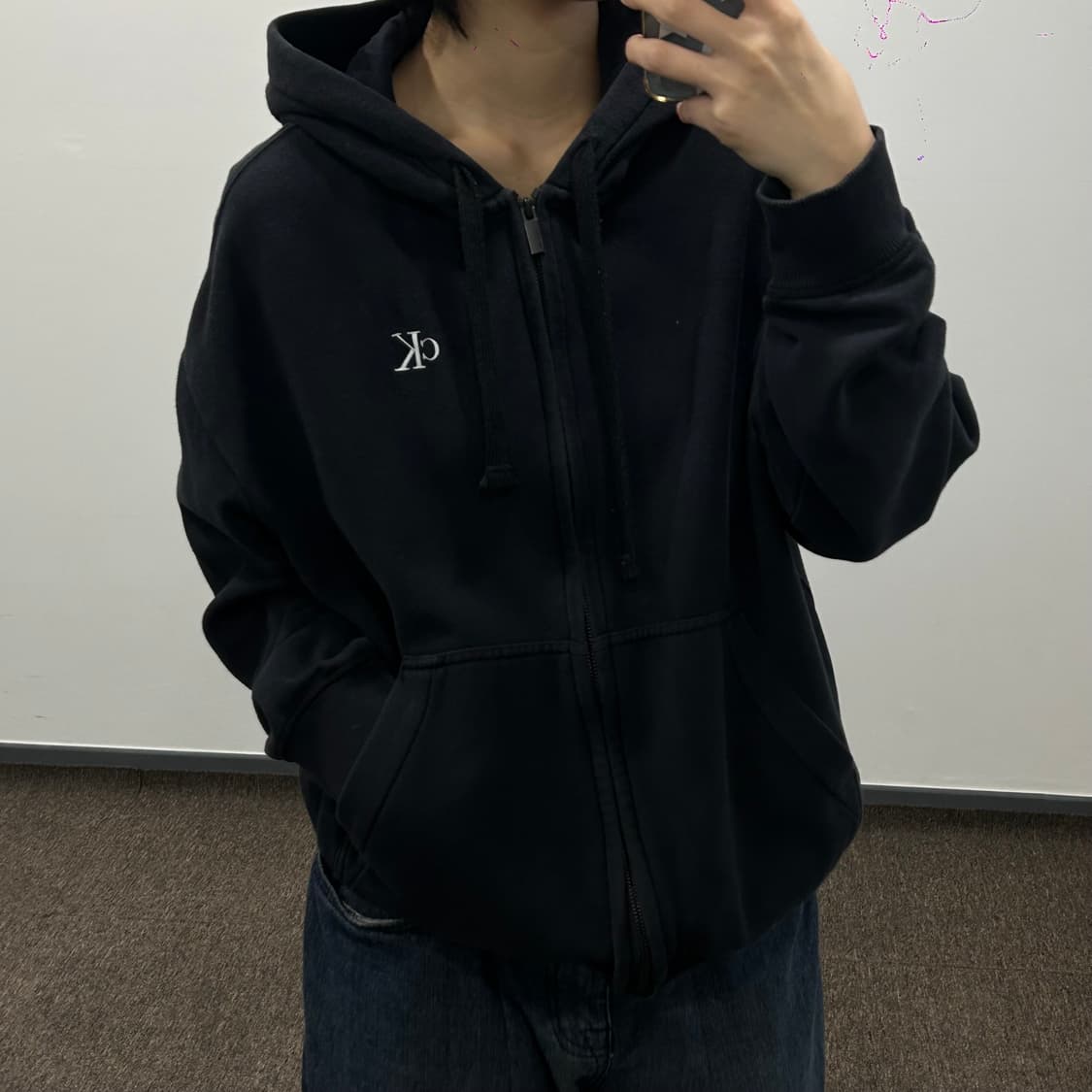 Calvin klein 캘빈클라인 CK로고 블랙 후드집업 상품이미지2