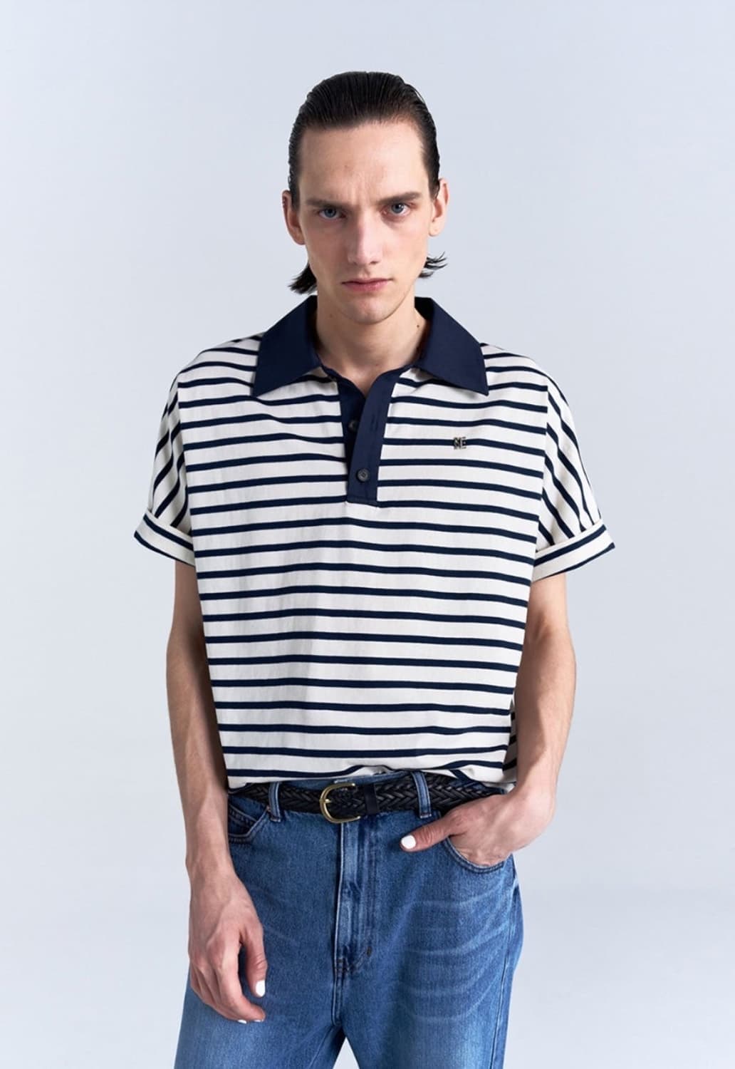 노이스 스트라이프 포플린 티셔츠 네이비 상품이미지1