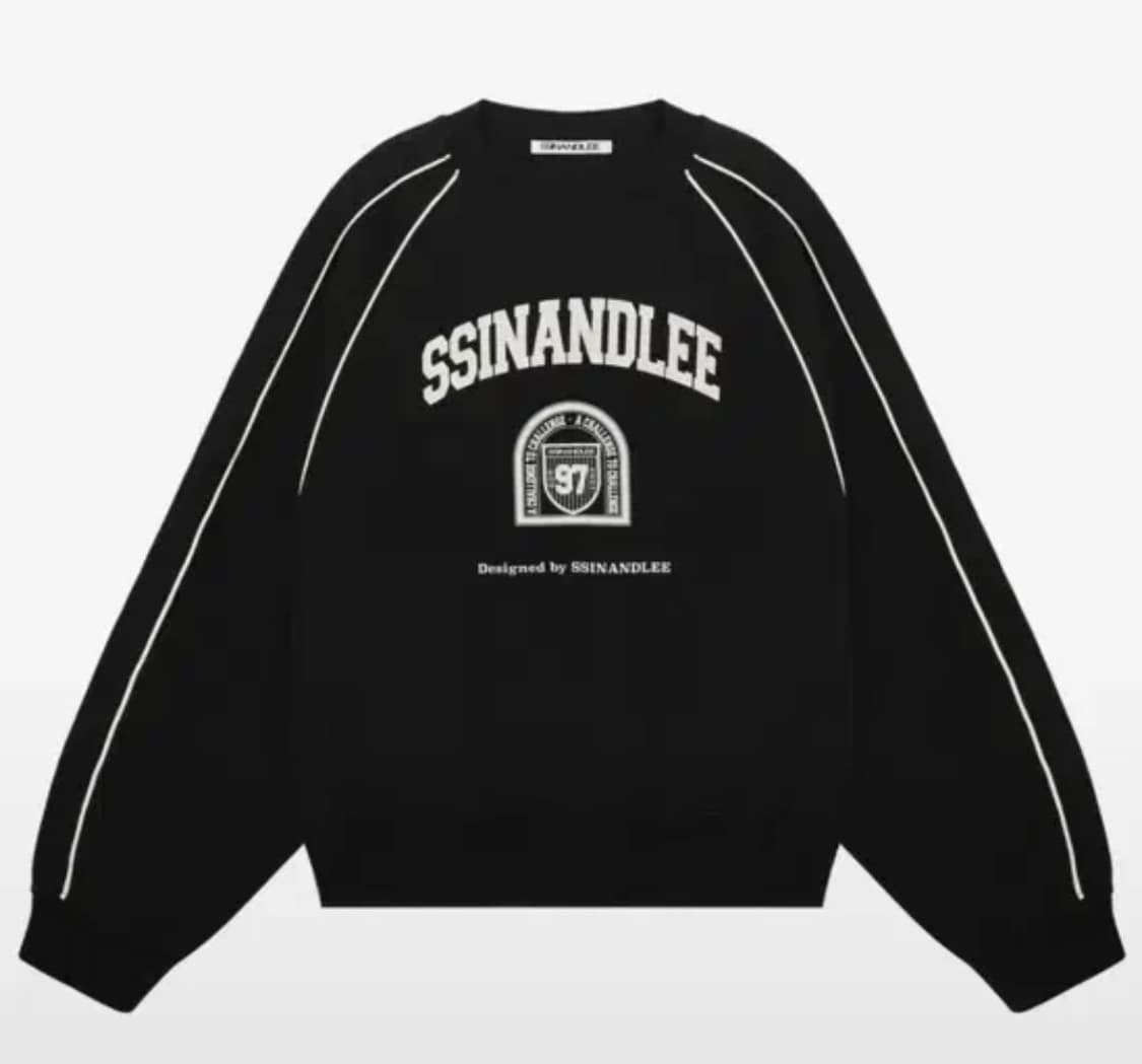 신앤리 97 컬리지 파이핑 쇼트 스웨트 셔츠 블랙 상품이미지1