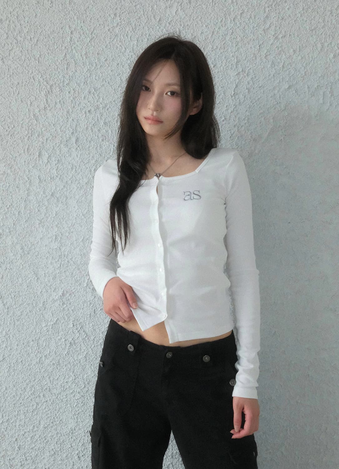 애즈온 시실리 버튼 가디건 화이트 상품이미지1