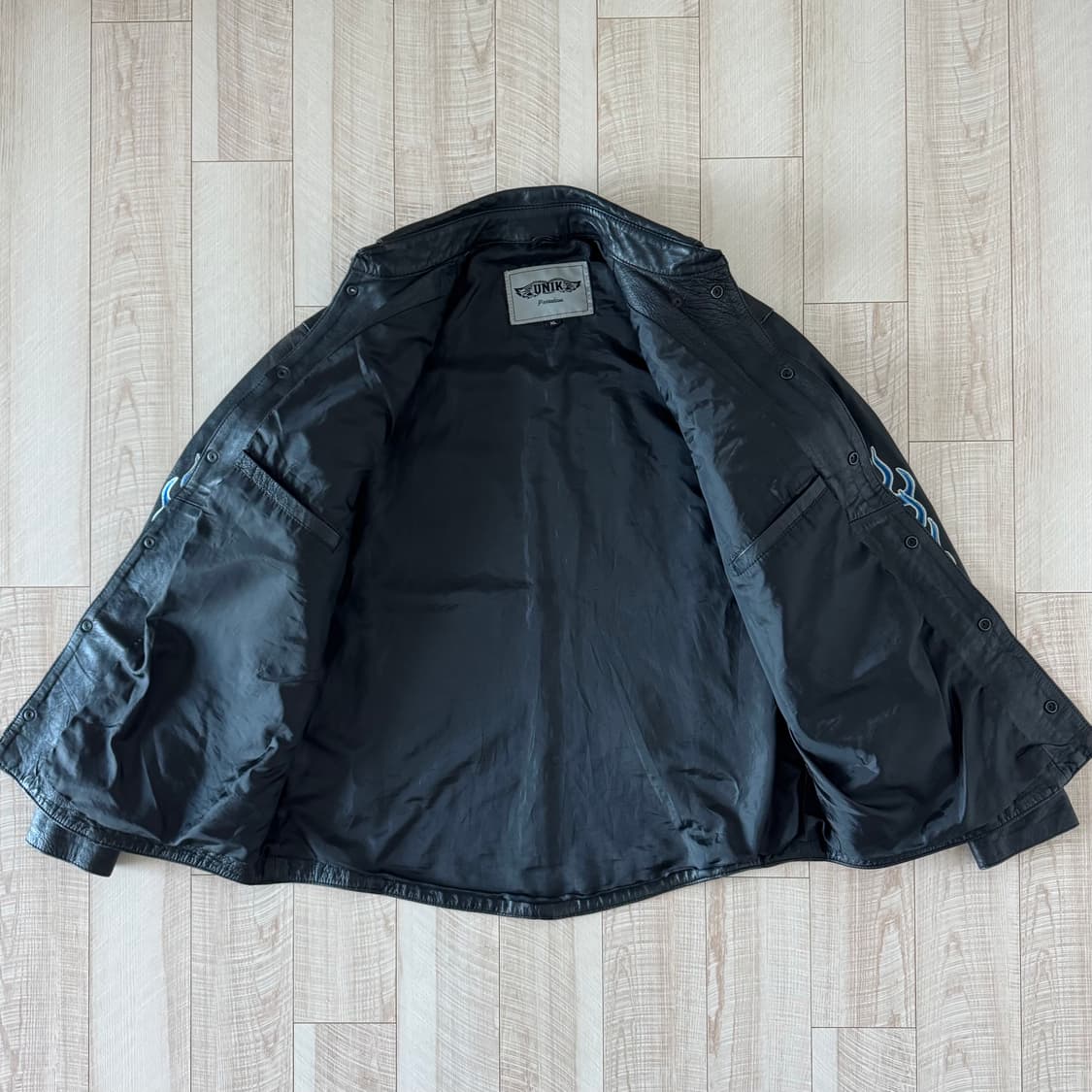 [XL] 빈티지 블루 플레임 자수 가죽 셔츠 자켓 상품이미지3