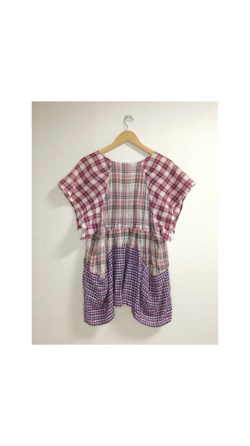 츠모리치사토 캣 체크 셔링 블라우스 튜닉 상품이미지4