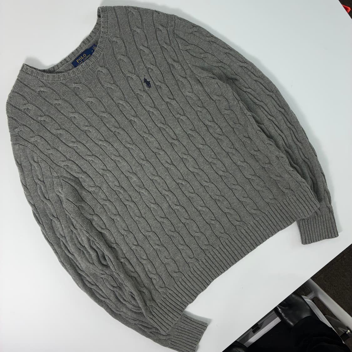 Polo  폴로 랄프로렌 자수 코튼 그레이 꽈배기 니트  상품이미지2