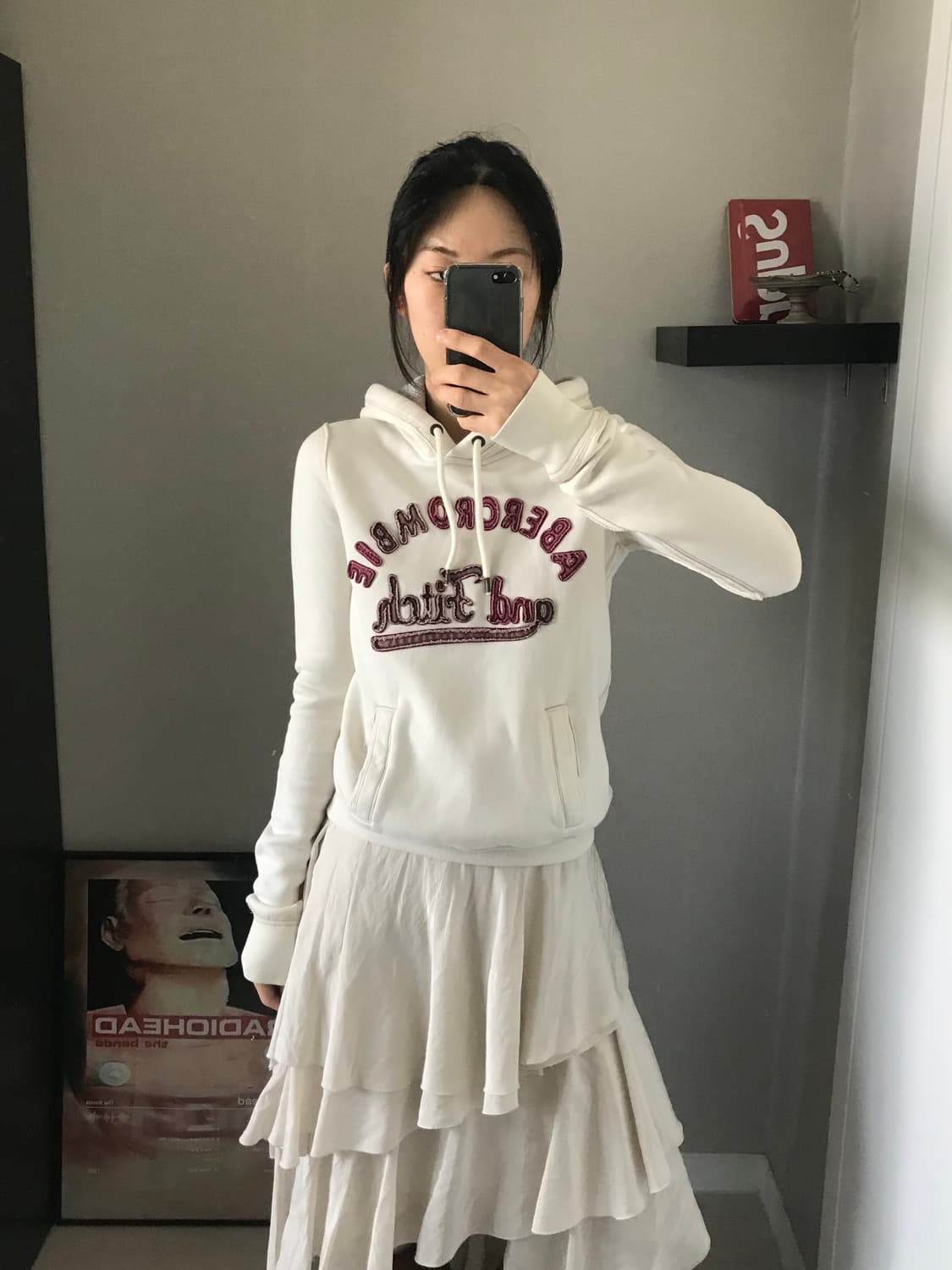 아베크롬비 자수로고 화이트 후드티 상품이미지3