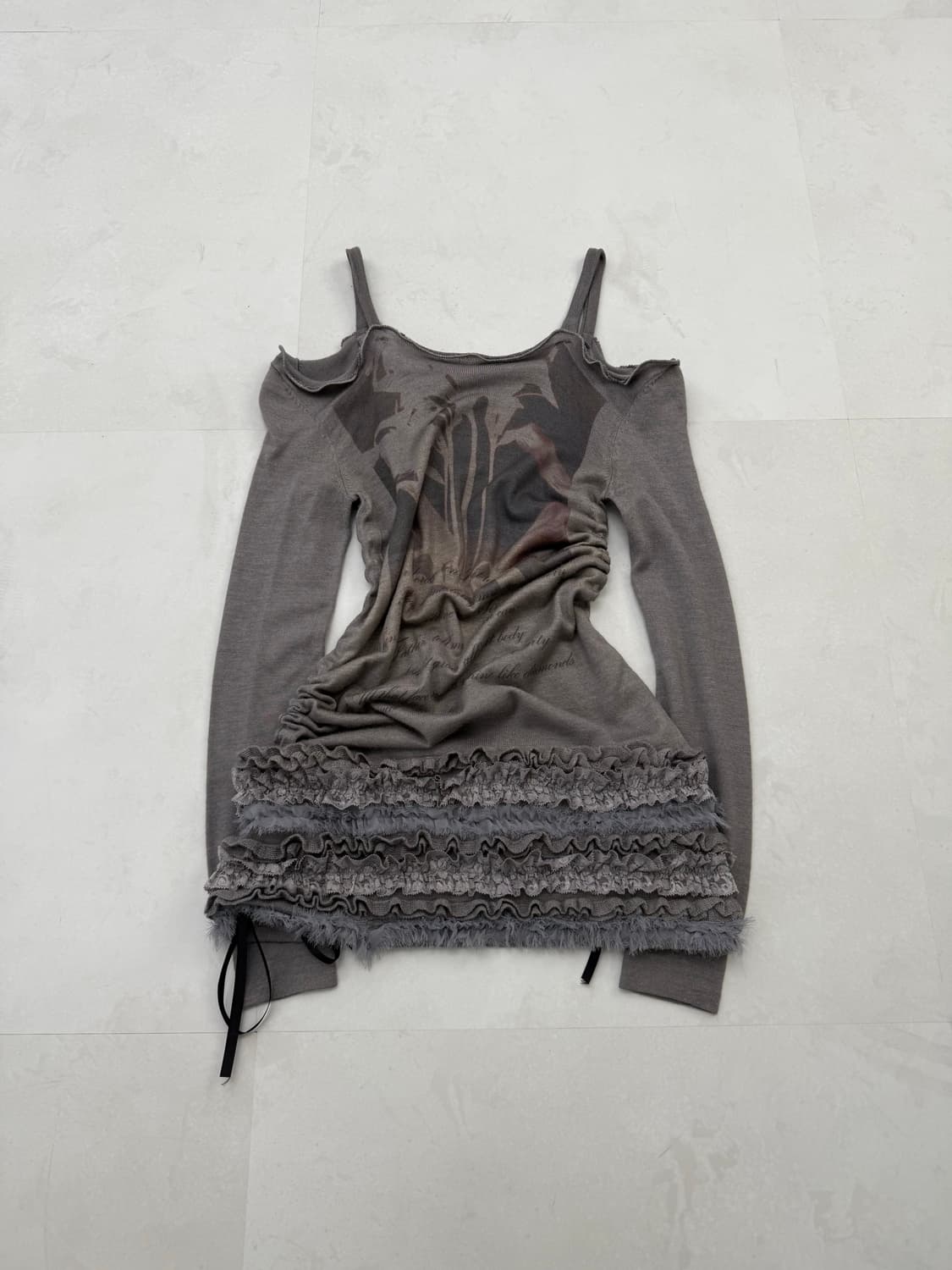 니트 오프숄더 셔링 원피스  상품이미지4