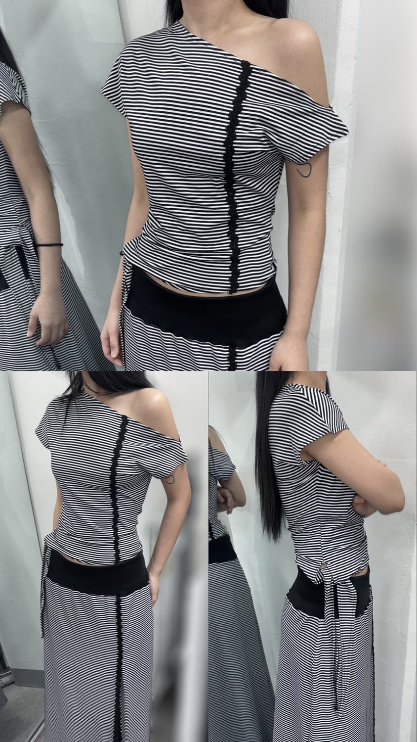 0104 unbalance lace top, stripe 상품이미지3