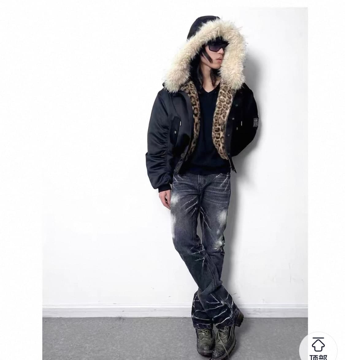 no E mosen 레오파드 퍼 후드 패딩 자켓 상품이미지3