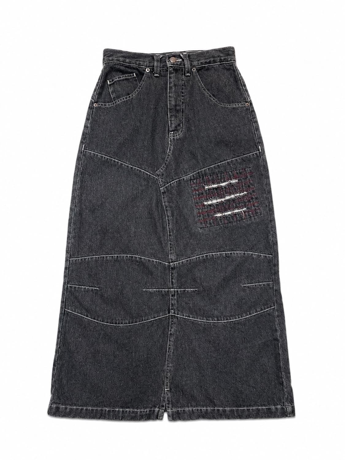     빈티지 워싱 패치워크 데님 롱스커트 상품이미지1