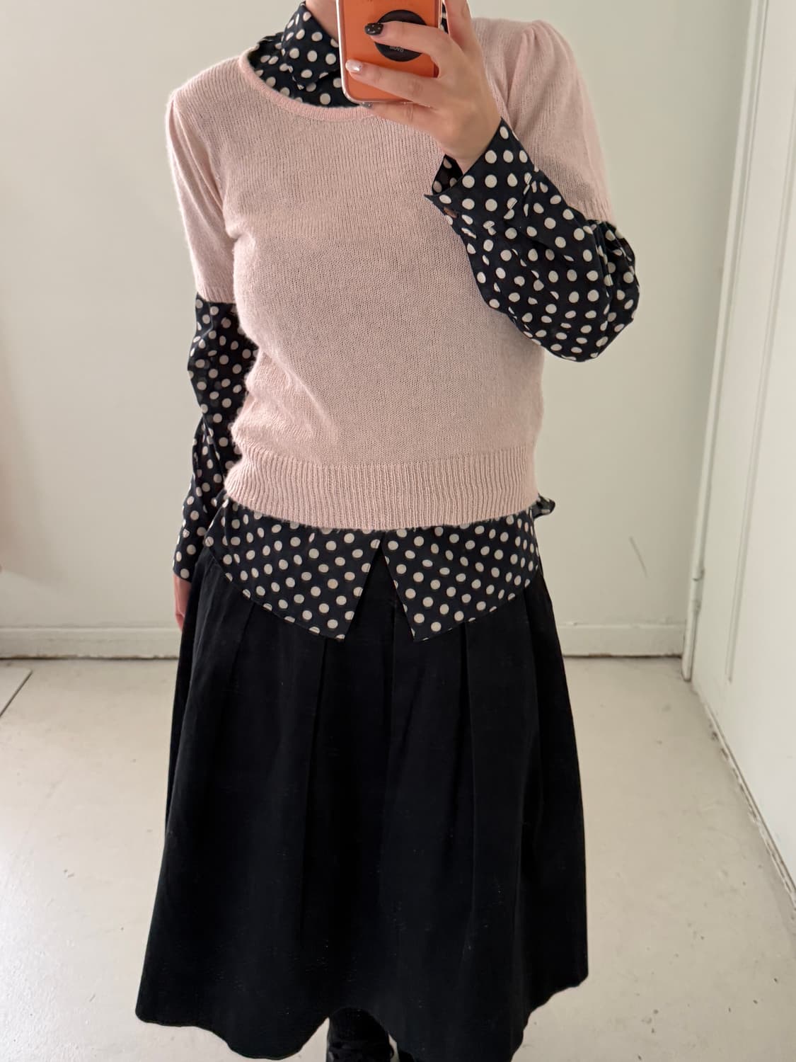 일본빈티지 네이비핑크 도트 레이어드 세트 상품이미지3