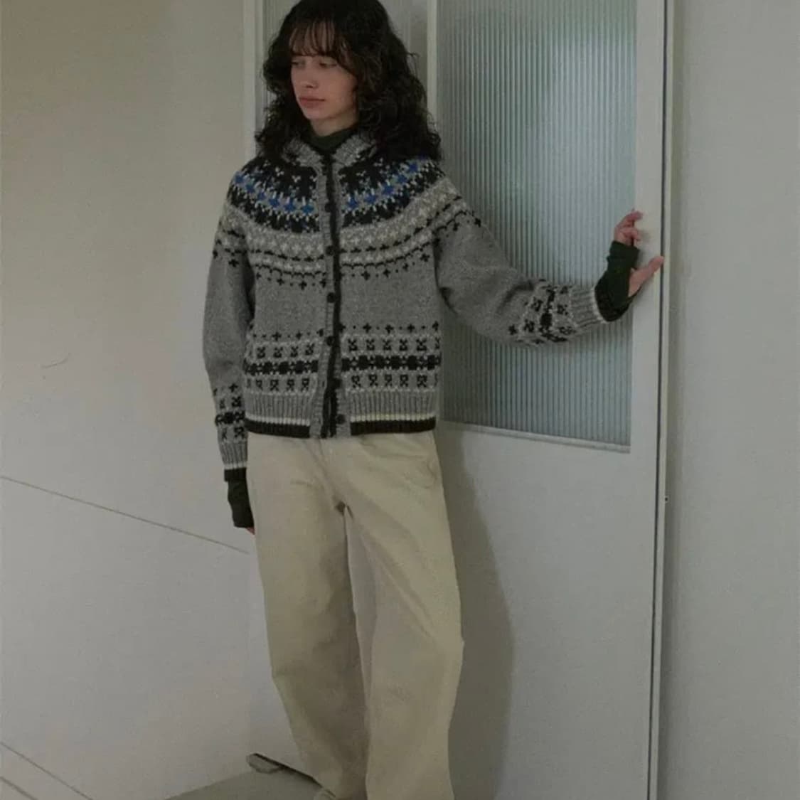 유라고 노르딕 자카드 후디 가디건 그레이 상품이미지2