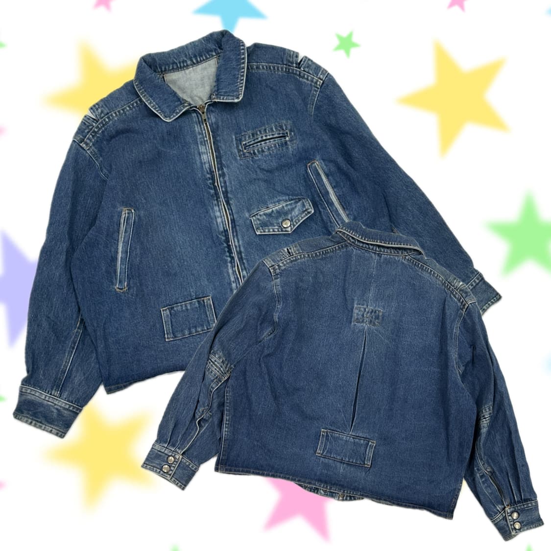 y2k 복고 레트로 일본 빈티지 중청 데님 포인트 청자켓 데님자켓 히피 상품이미지1