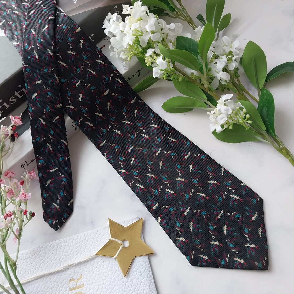 크리스찬 디올 실크 블랙 멀티 패턴 넥타이 9.6cm A등급 K1922 상품이미지3