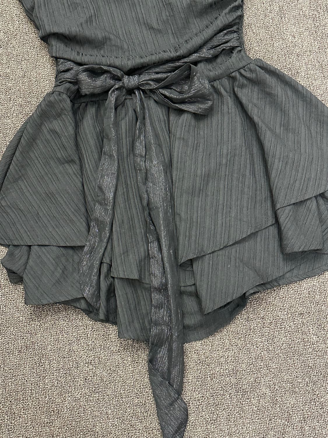 M)Japanese vintage 여성 블랙 오프숄더 리본 탱크탑 원피스 상품이미지5