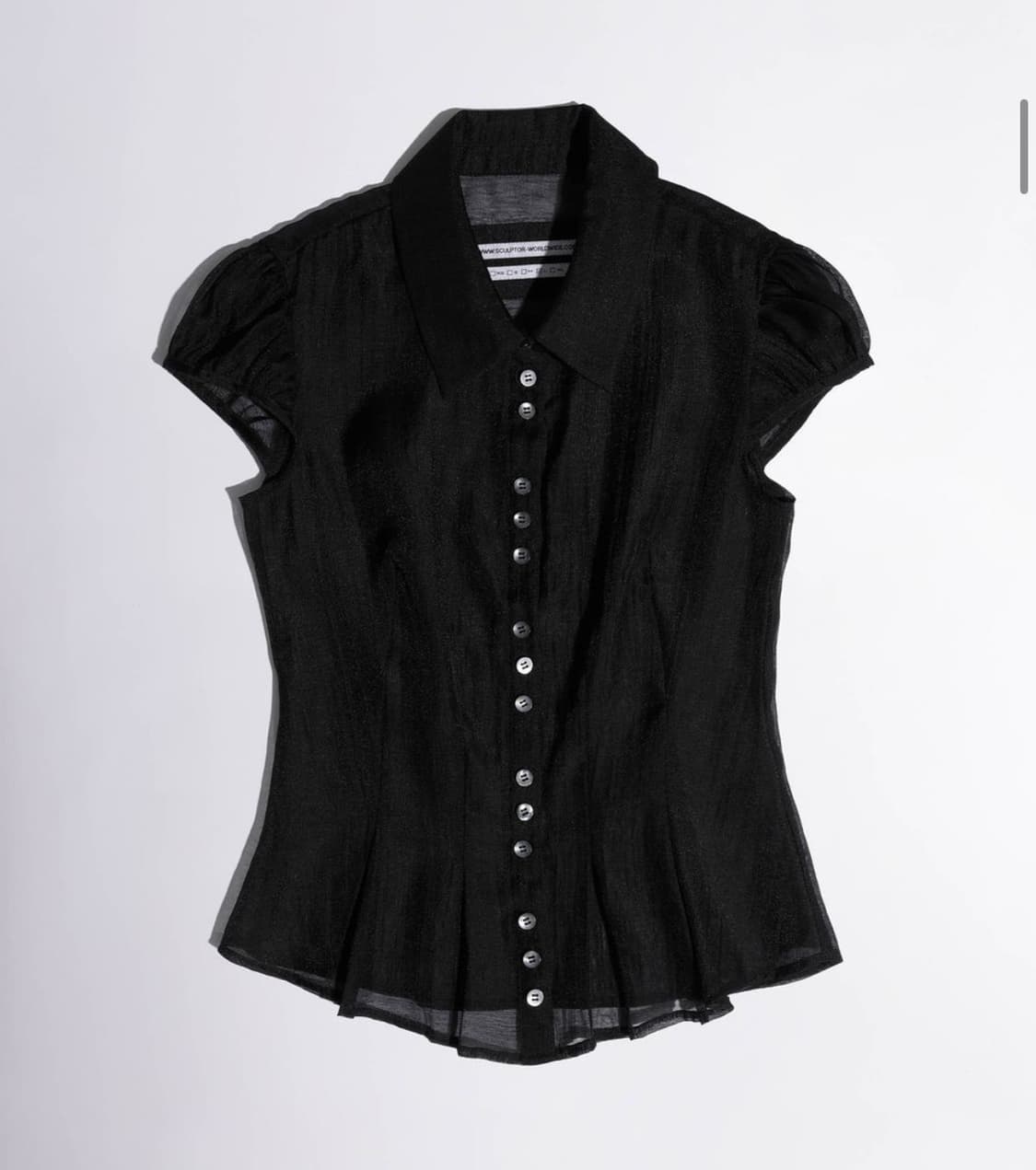 스컬프터 Sheer Pleated Hem Blouse Black 새상품 상품이미지2