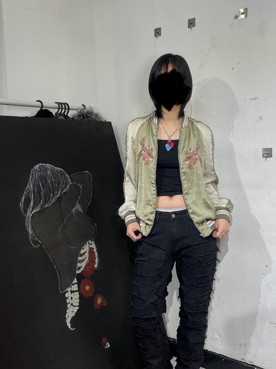 일본빈티지 사틴 자수 스카잔 오리엔탈 스카쟌 M 상품이미지3