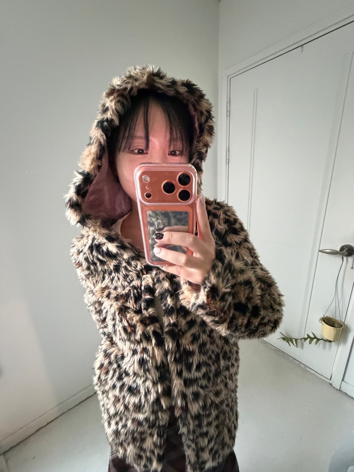 일본빈티지 레오파드 퍼 후드자켓 상품이미지4