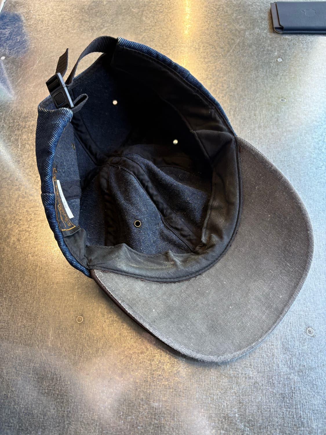 90s USA 에디바우어 리얼 레더 데님 캡 상품이미지7