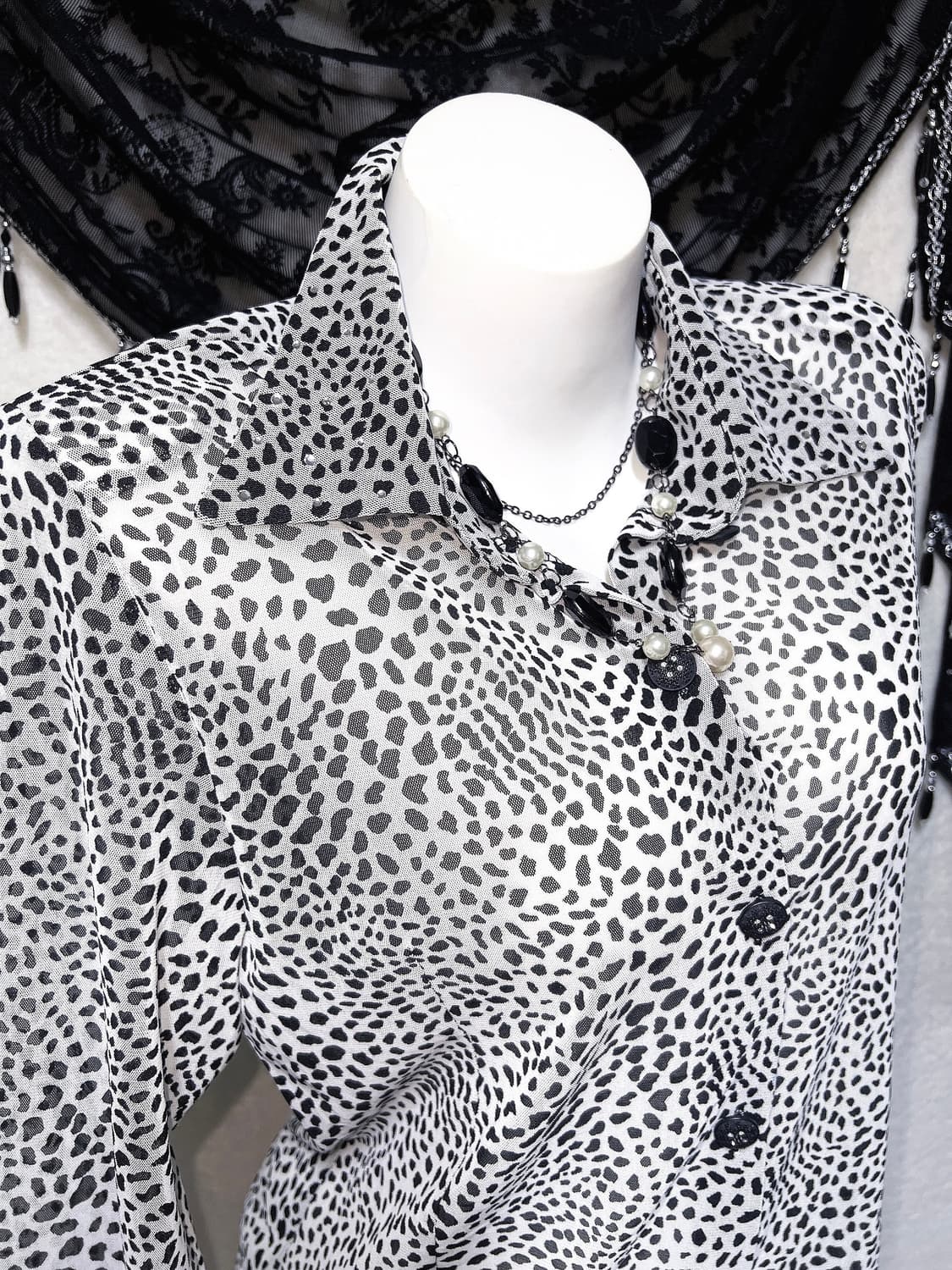 레오파드 호피 시스루 블라우스 셔츠 오네갸루 펑크 헤이세이 시부야 핀터 상품이미지3