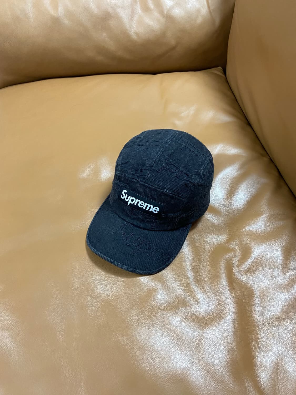 Supreme 슈프림 프레이드 데님 블랙 캠프캡 모자 상품이미지1