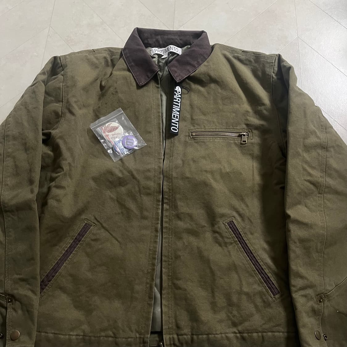 새상품(L)파르티멘토 신슐레이트 빈티지 워싱 워크자켓 카키 상품이미지4