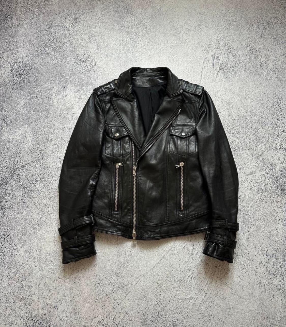 14SS  발망 바이커 레더 자켓 with straps 상품이미지1