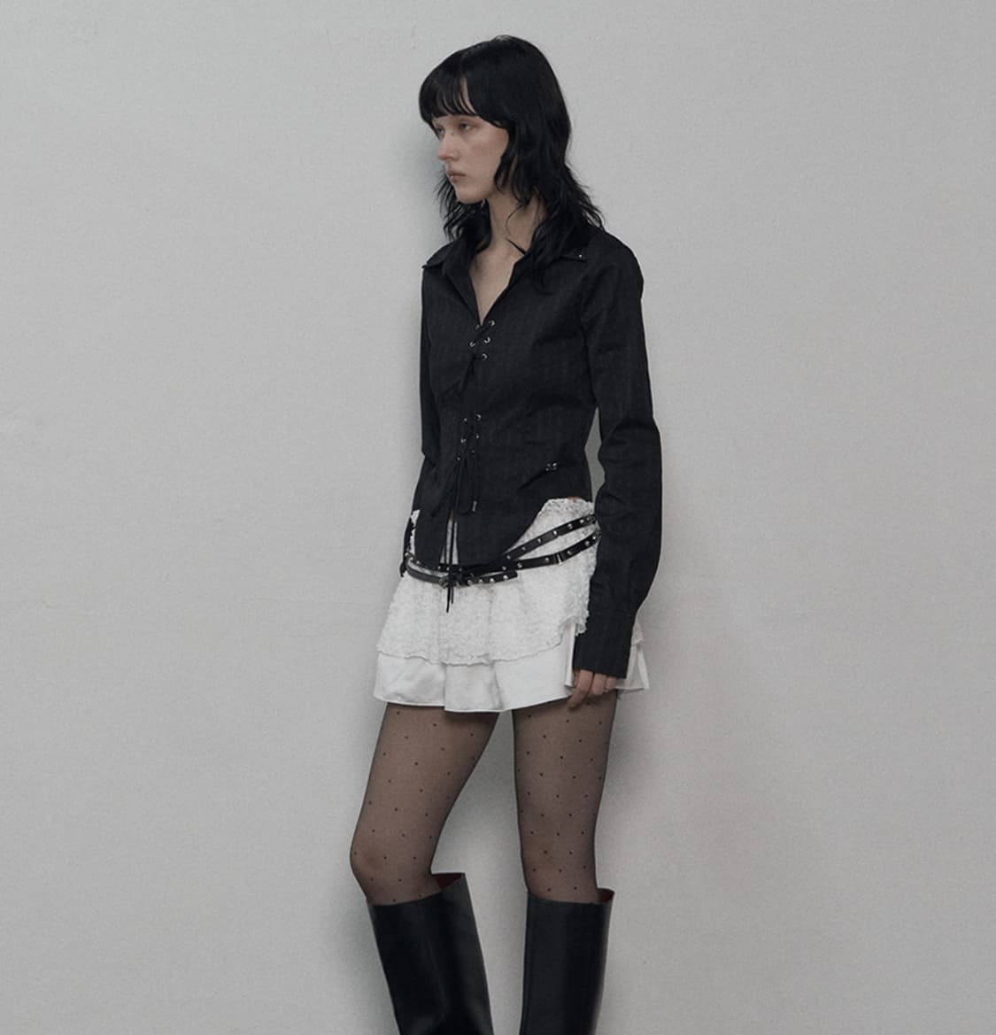 셋업이엑스이 레이스 업 셔츠 블랙 상품이미지1