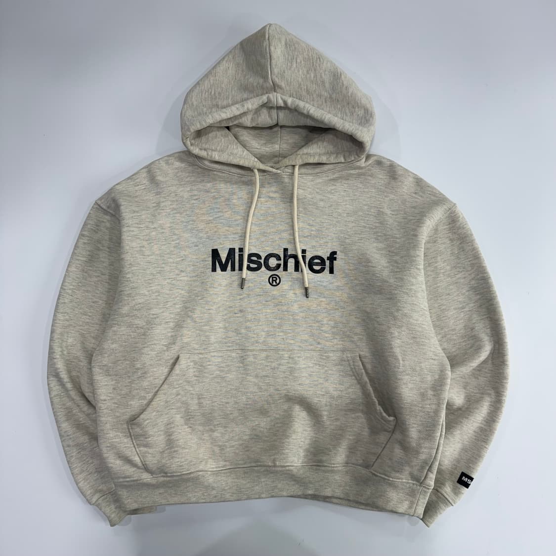 Mischief 미스치프 블랙로고 아이보리 멜란지 후드티  상품이미지3