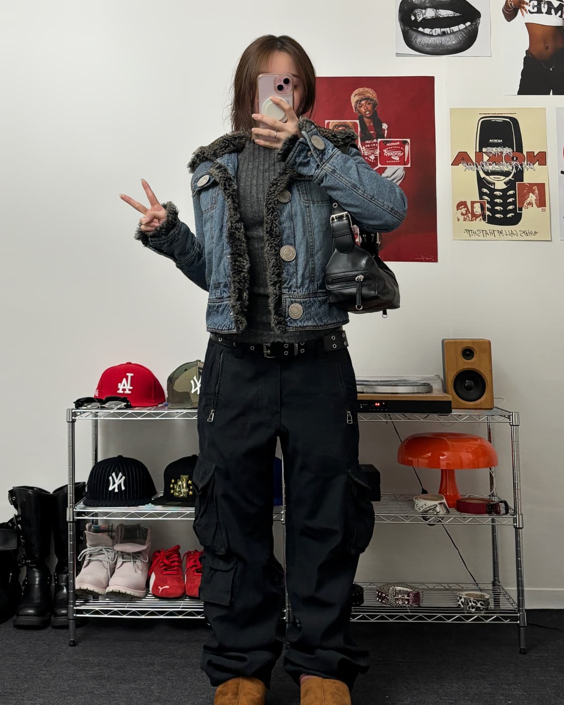 올드 빈티지 퍼 카라넥 데님 자켓 상품이미지4