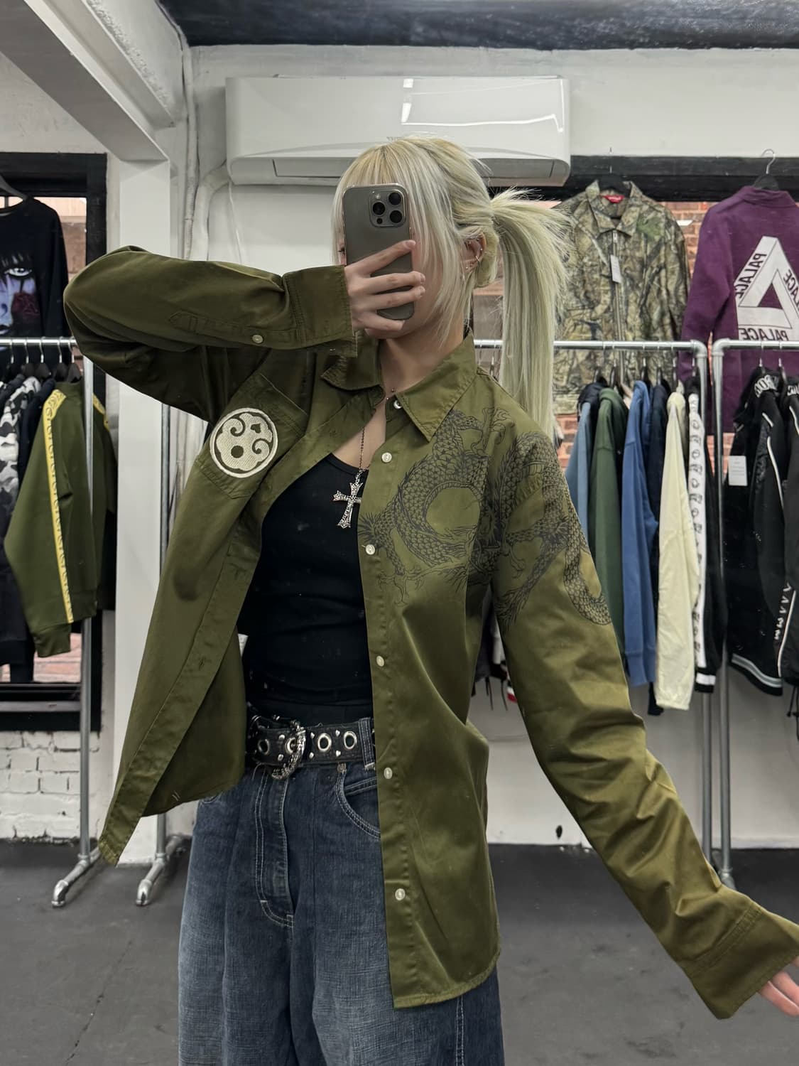 카라쿠리 타마시 오리엔탈 카키 셔츠 상품이미지1