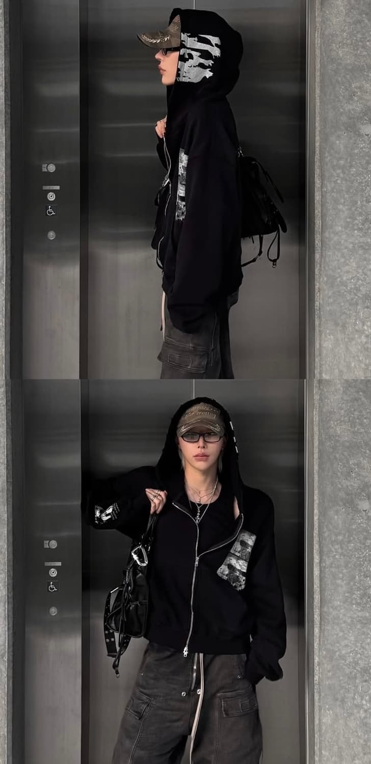 로어링라드 워시드 후드 집업 블랙 L 상품이미지2