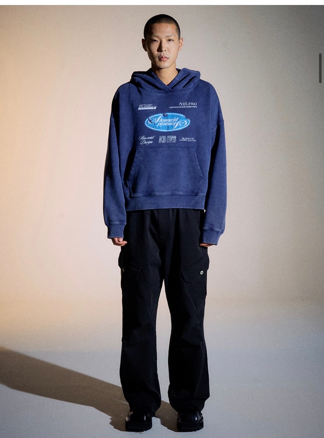 (새상품)(L) 슬로우애시드 워시드 80s 메카닉 와이드 후디 [네이비] 상품이미지3