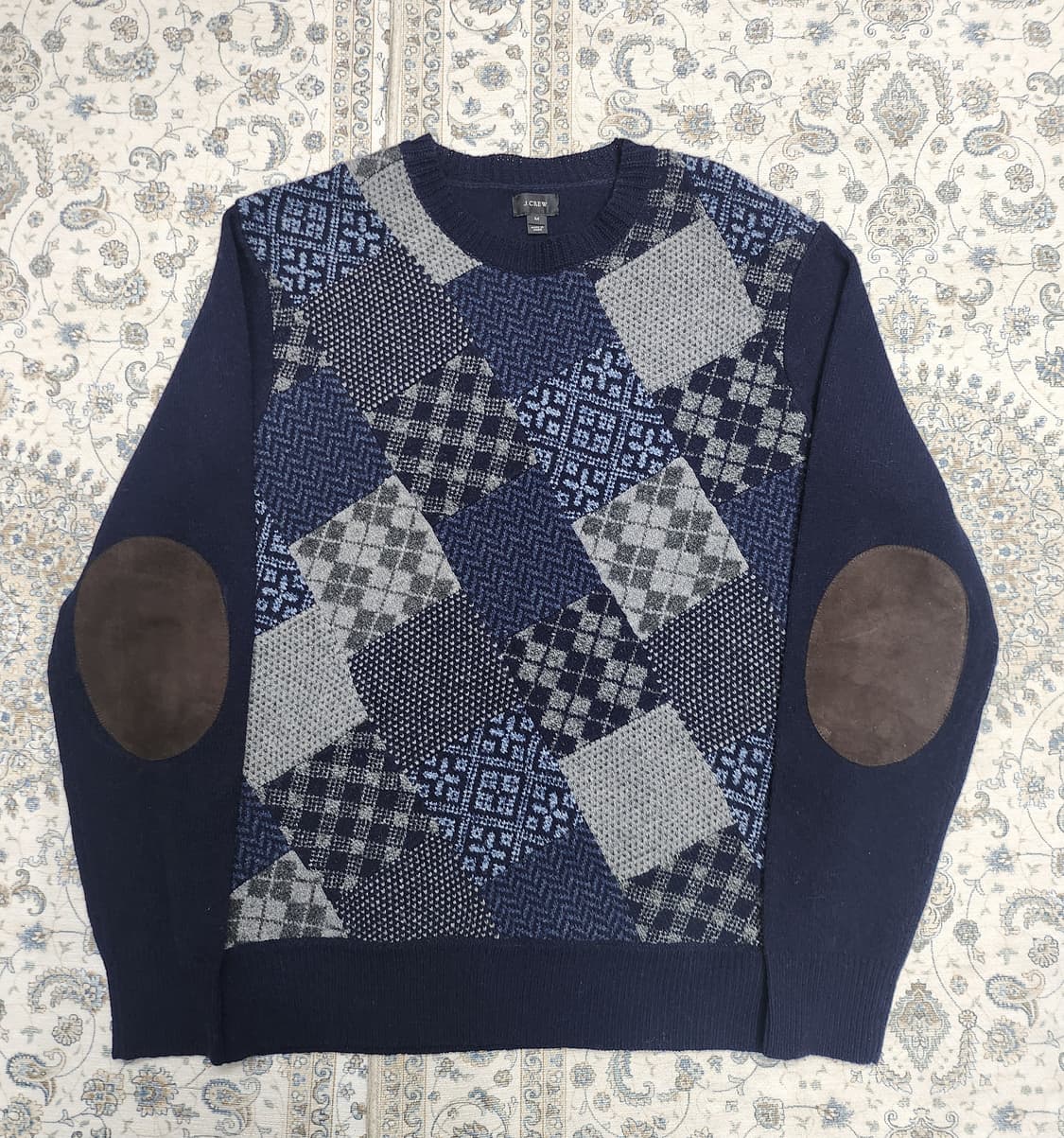 J.CREW 램스울 100% 패치워크 가죽배색 가디건 M 상품이미지1