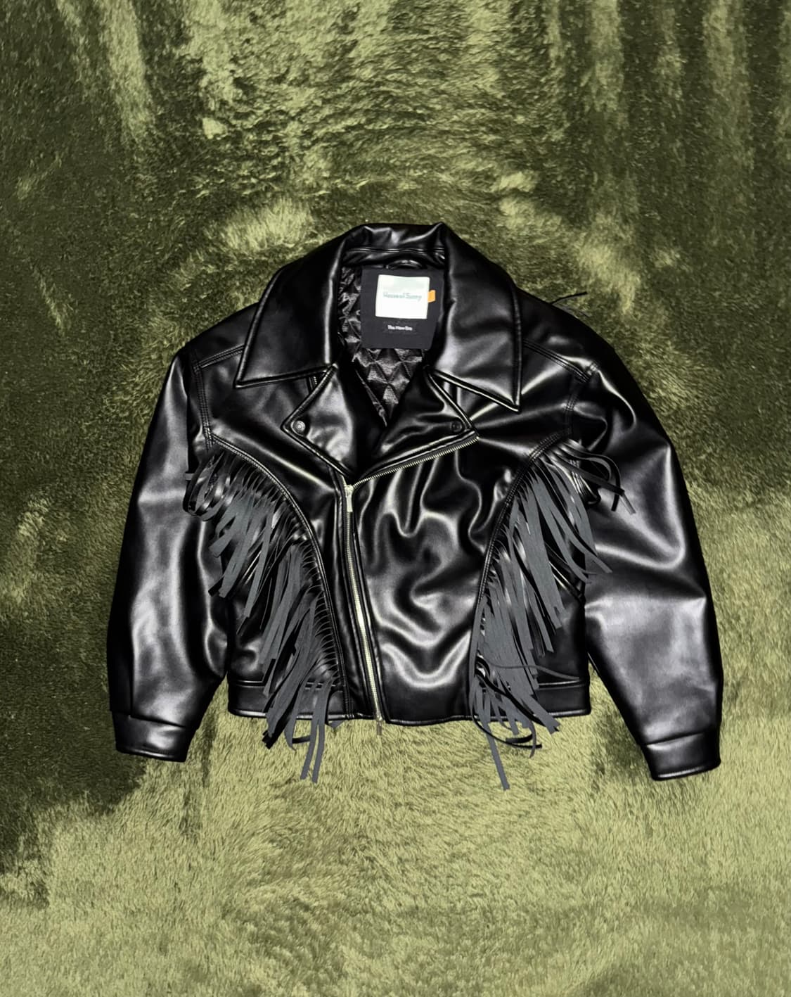 [XS] 하우스오브써니 크롭 프린지 FAUX 레더 자켓 블랙 상품이미지1