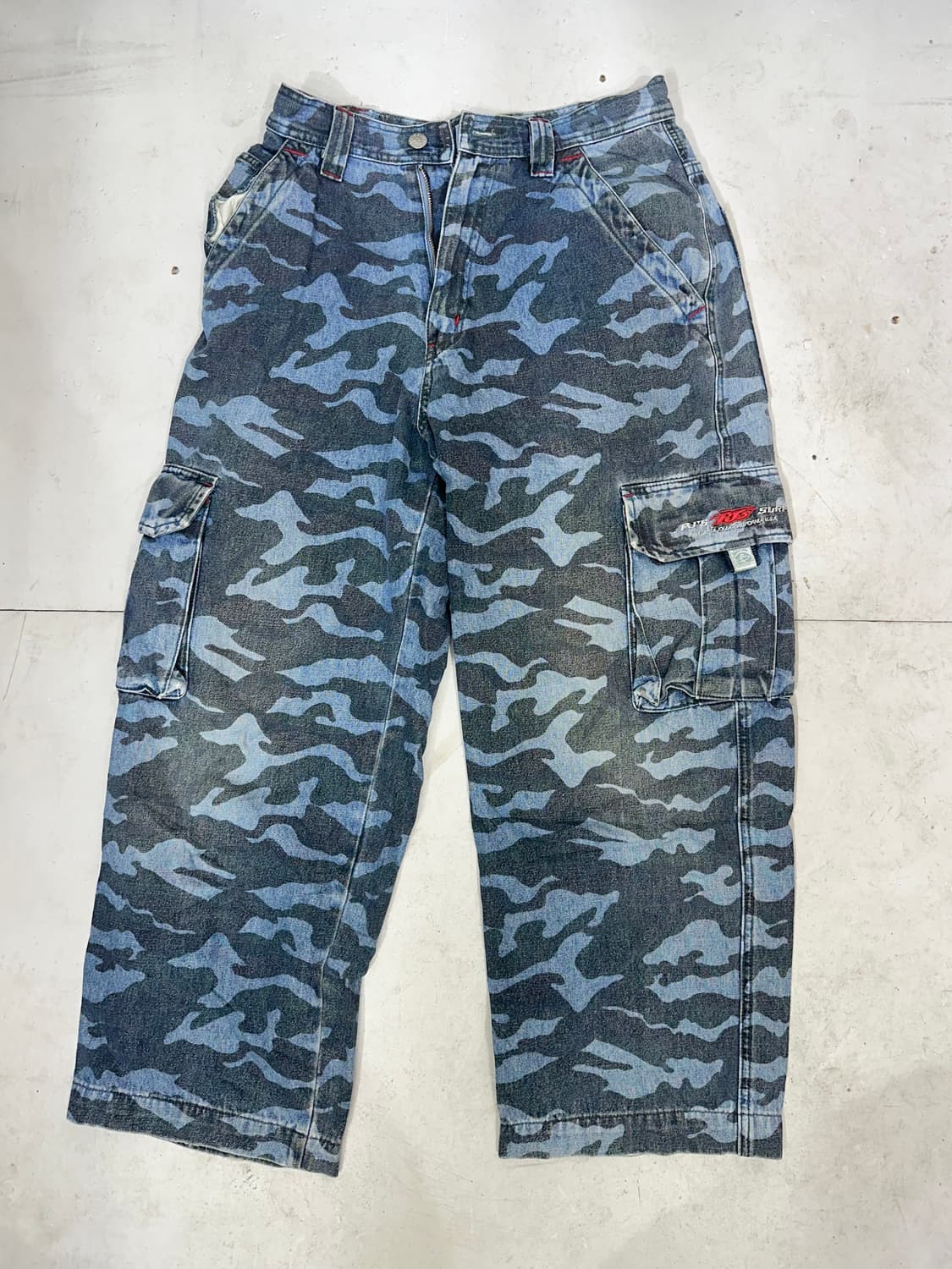 일본 빈티지 블루 와이드 더블니 밀리터리 카모 카고 팬츠  상품이미지4