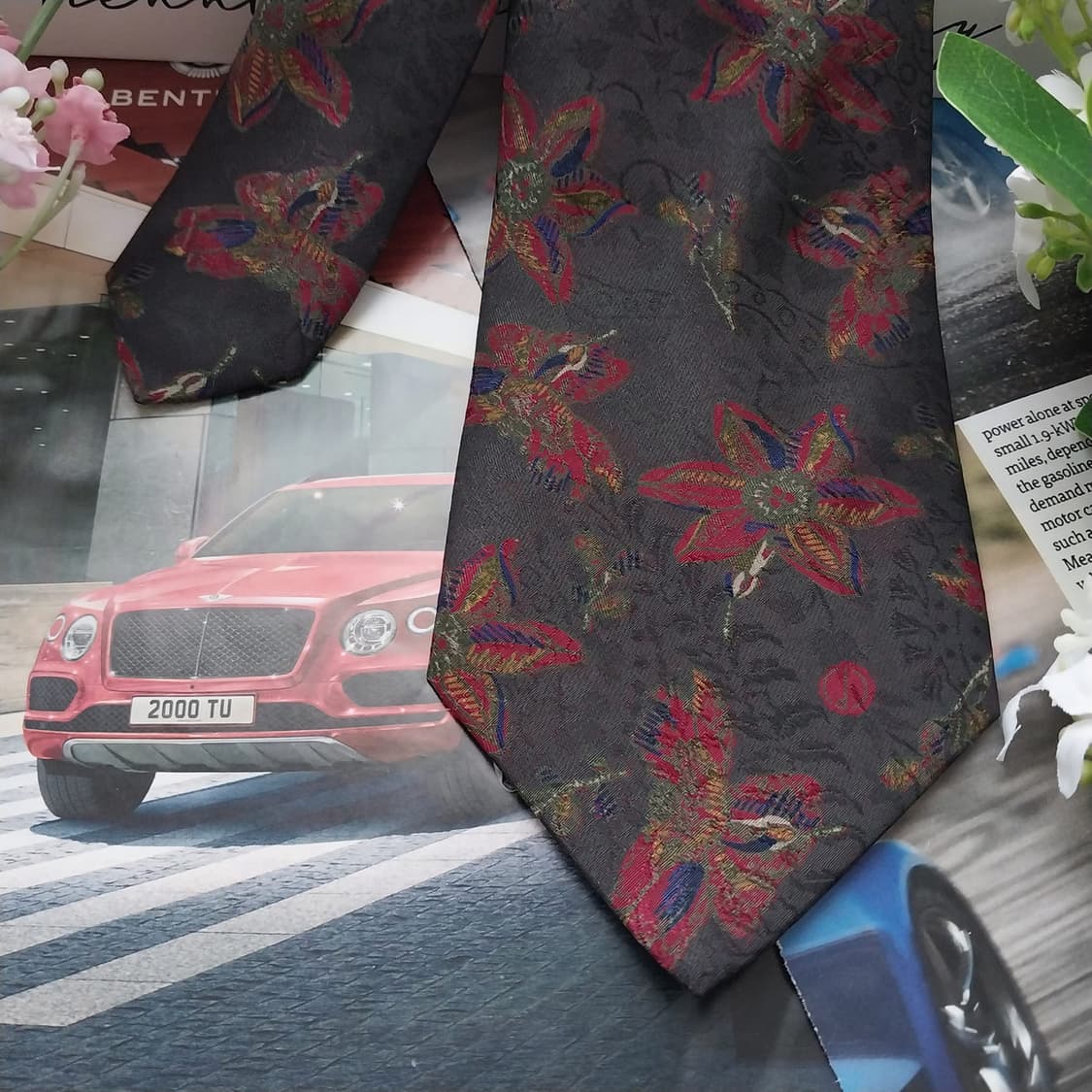 던힐 실크 다크그레이&브라운 아트 패턴 넥타이 9cm A+등급 K1456 상품이미지4