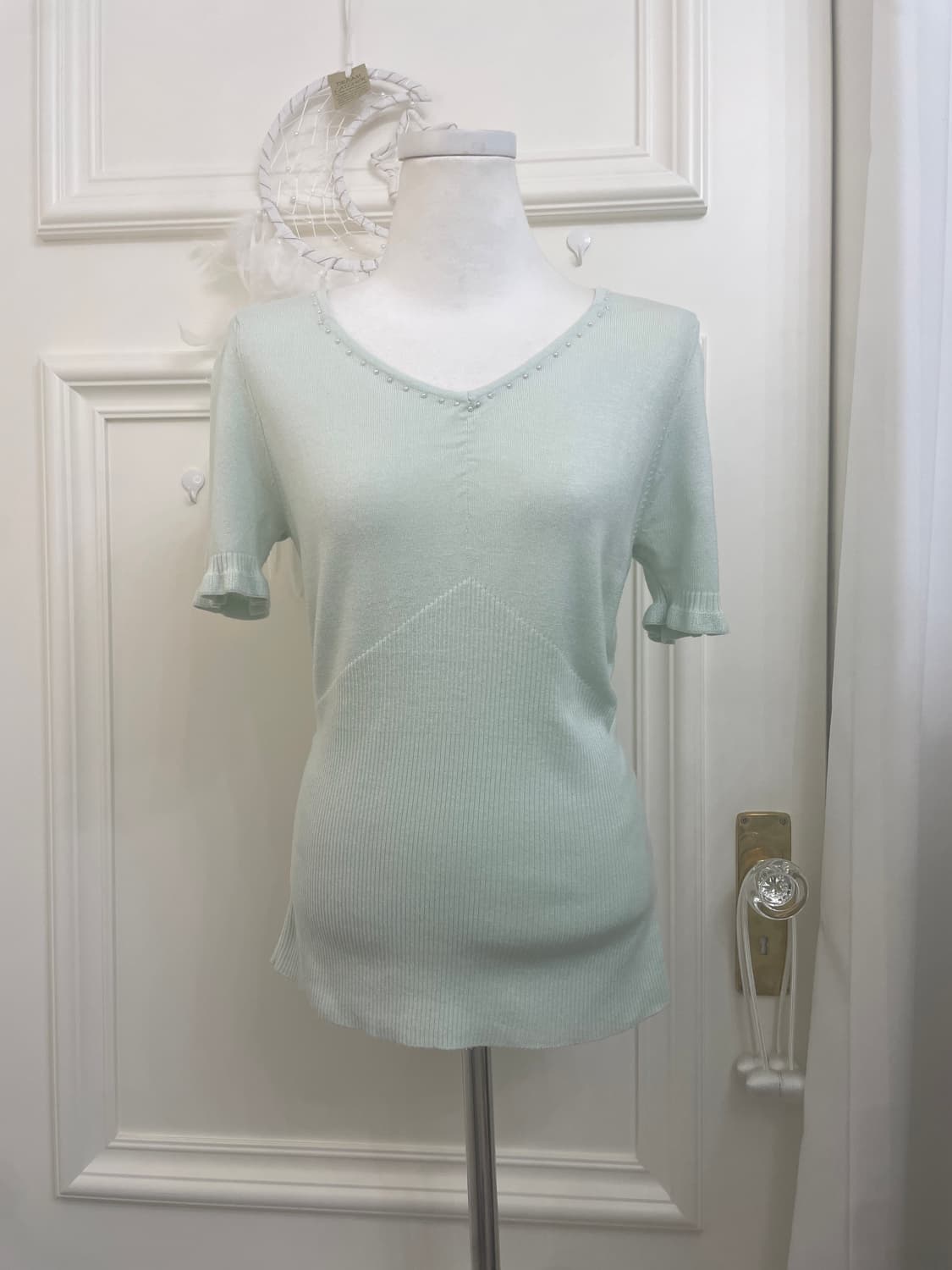 mint pearl  point v-neck knit top 상품이미지1