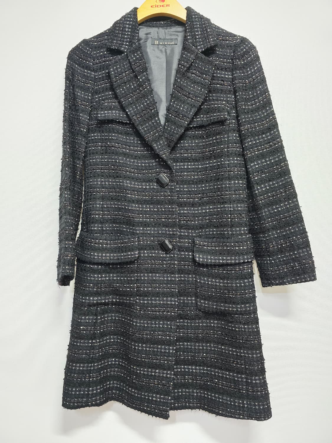 it MICHAA 트위드 블랙 롱 코트 상품이미지1