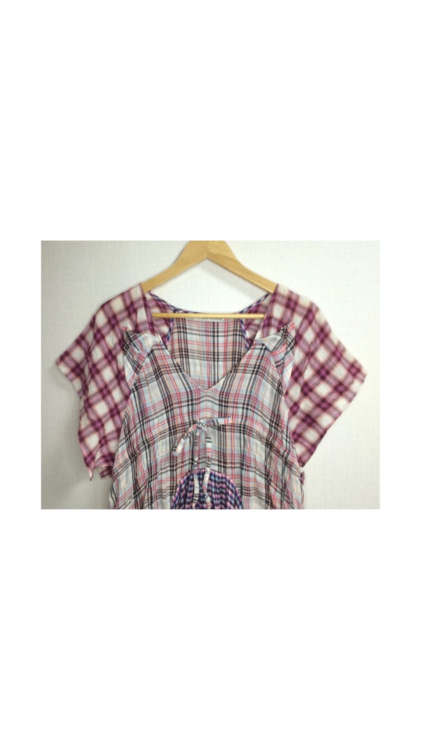 츠모리치사토 캣 체크 셔링 블라우스 튜닉 상품이미지2