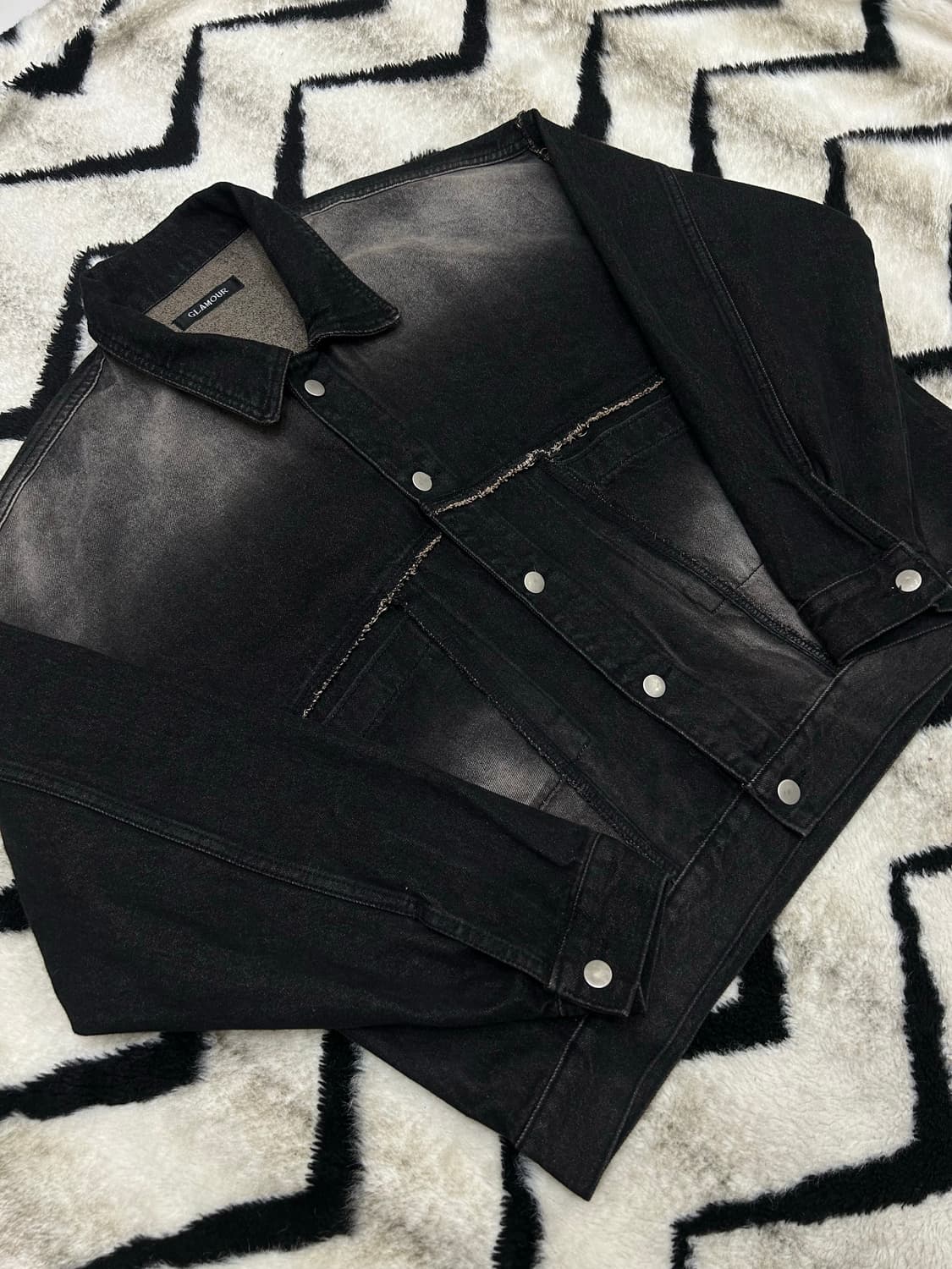 [실측XL]Glamour 샌드워싱 데님 자켓/흑청 상품이미지1